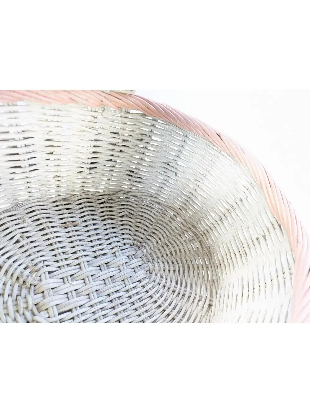 Vintage Cottage / Grandma Barbola Rose Gesso Painted Basket, White & Pink Wicker